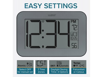 La Crosse Technology Atomic Digital Wall/Table Clock, 10" x 6.5" (513-02927)