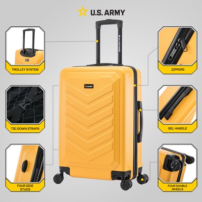 US Army FOX 25.79 Hardside Suitcase, 4-Wheeled Spinner, TSA Checkpoint Friendly, MUSTARD (USLFOX00M