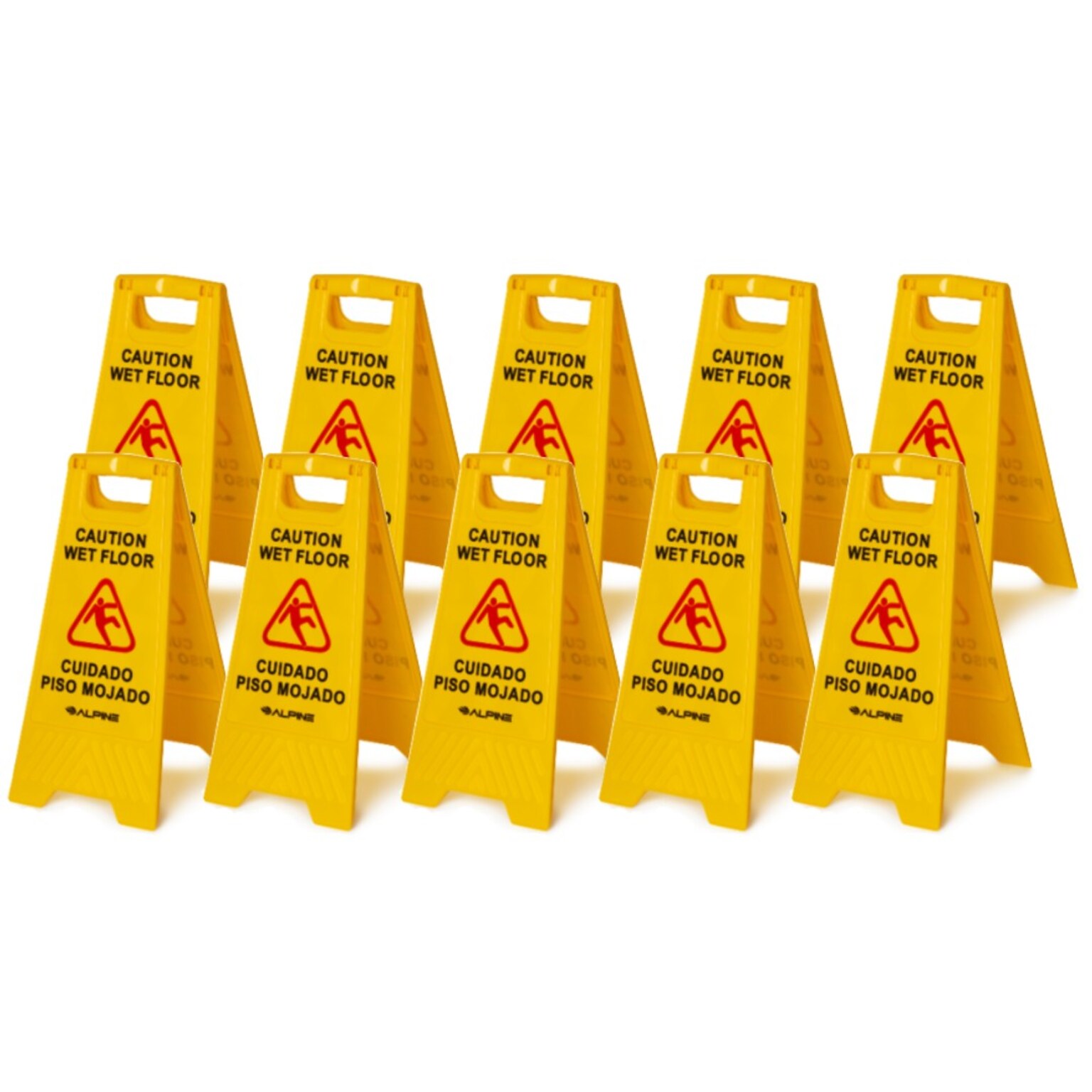 Alpine Industries 24 in. A-Frame Multilingual Caution Safety Wet Floor Sign, Yellow, 10 Pack (ALP499-10)
