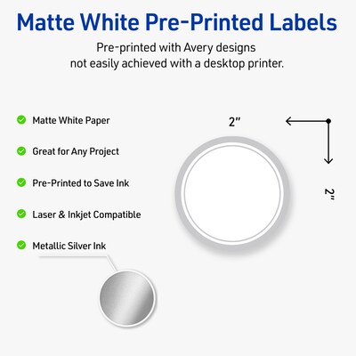 Avery Laser/Inkjet Circle Multipurpose Labels, 2 Dia., White, 120/Pack (S00-F39)