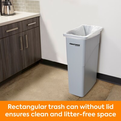 Coastwide Professional™ Slim Plastic Trash Can with no Lid, Gray, 23 Gal. (CW50717)