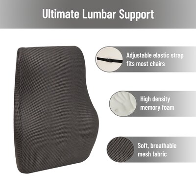 Mind Reader Memory Foam Ergonomic Lower Back Cushion Office Chair Support, Gray (VERTBACK-GRY)