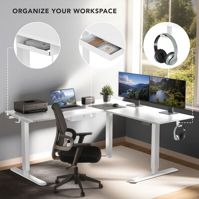 Mount-It! XL 75"W Electric Corner Adjustable Standing Desk, White (MI-15029)