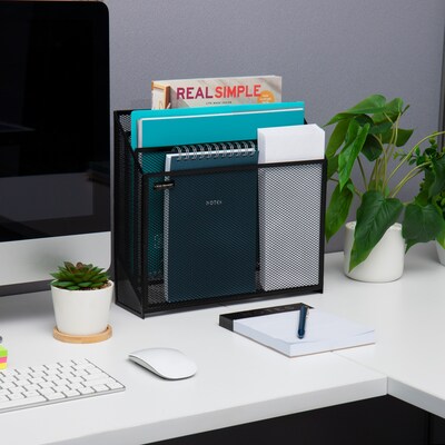 Mind Reader Metal Vertical Desktop Organizer Letter Tray, Black (LETDIV-BLK)