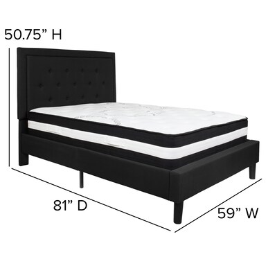 Flash Furniture Roxbury Tufted Upholstered Platform Bed in Black Fabric with Pocket Spring Mattress, Full (SLBM22)