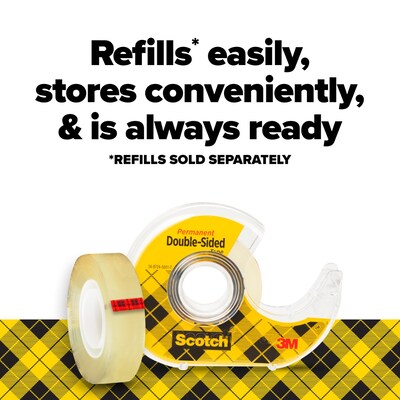 Scotch Permanent Double Sided Tape With Dispenser, 0.5" x 13.9 yds., Clear, 6/Pack (6137H-2PC-MP)
