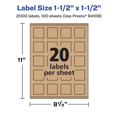 Avery Laser/Inkjet Multipurpose Labels, 1.5" x ", Kraft Brown, 2000/Box (94106)