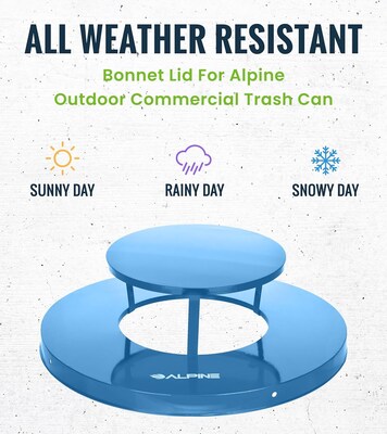 Alpine Industries Metal Commercial Outdoor Rain Bonnet Lid for 38-Gallon Recycling Receptacle, Blue (479-38-A-BLU)