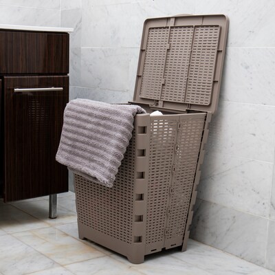 Mind Reader Foldable Plastic Laundry Hamper with Lid, Brown Metallic (FOLHAMP61-BRNM)