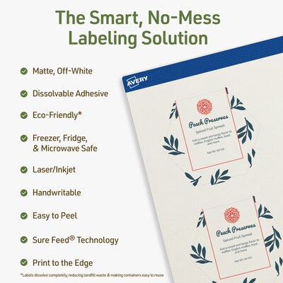 Avery Dissolvable Decorative Edge Multipurpose Labels, 2-1/2 x 2-57/64, Off-white, 60/Pack (94121)