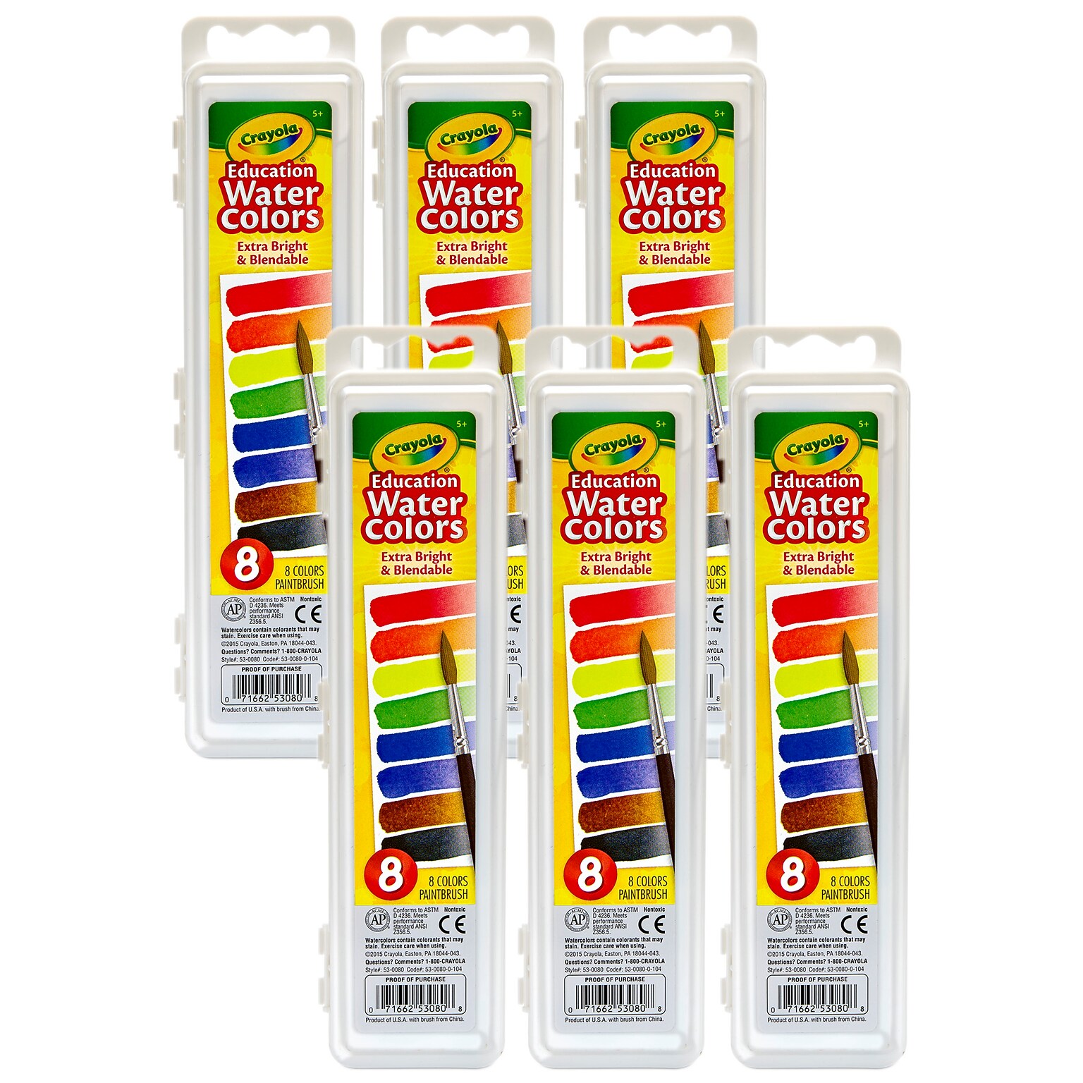 Crayola Education Oval Pans Watercolors Set, Assorted Colors, 6/Bundle (BIN530080-6)