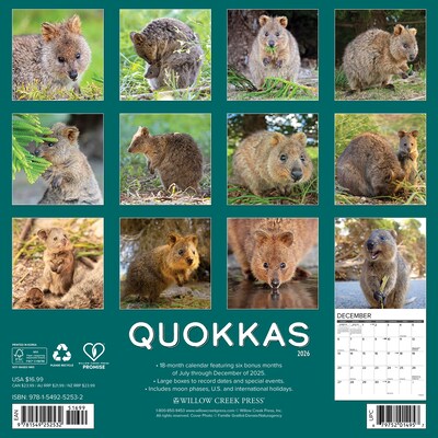 2026 Willow Creek Quokkas 12 x 12 Monthly Wall Calendar (52532)