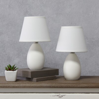 Creekwood Home Nauru 9.45" Traditional Petite Ceramic Oblong Bedside Table Desk Lamp, Off White, 2/Pack (CWT-2005-OF-2PK)