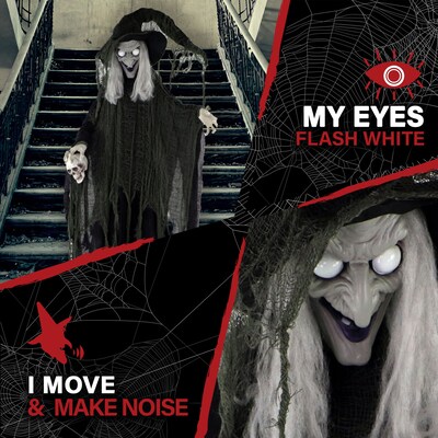 Haunted Hill Farm Life-Size Animatronic Witch with Skull (HHWITCH-4FLSA)