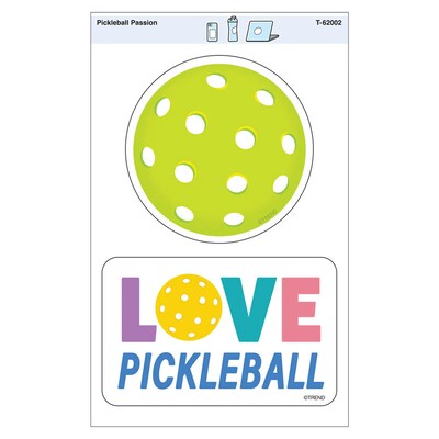 Trend Enterprises Pickleball Passion Vinyl Stickers, Multicolored, 2/Pack, 6/Packs/Bundle (T-62002-6)