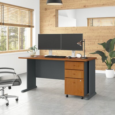 Bush Business Furniture Cubix 60"W Desk, Natural Cherry/Slate (WC57460)