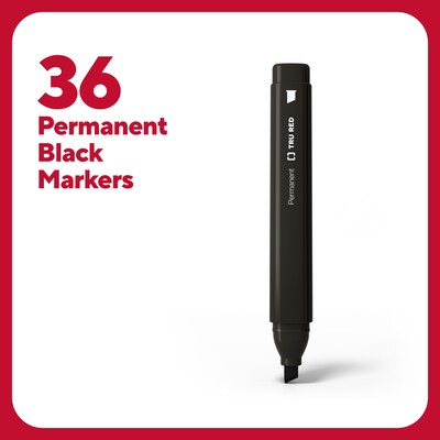 TRU RED™ Tank Permanent Markers, Chisel Tip, Black, 36/Pack (TR54544)