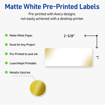 Avery Laser/Inkjet Rectangle Multipurpose Labels, 1 x 2-5/8, White, 160/Pack (S00EWB)