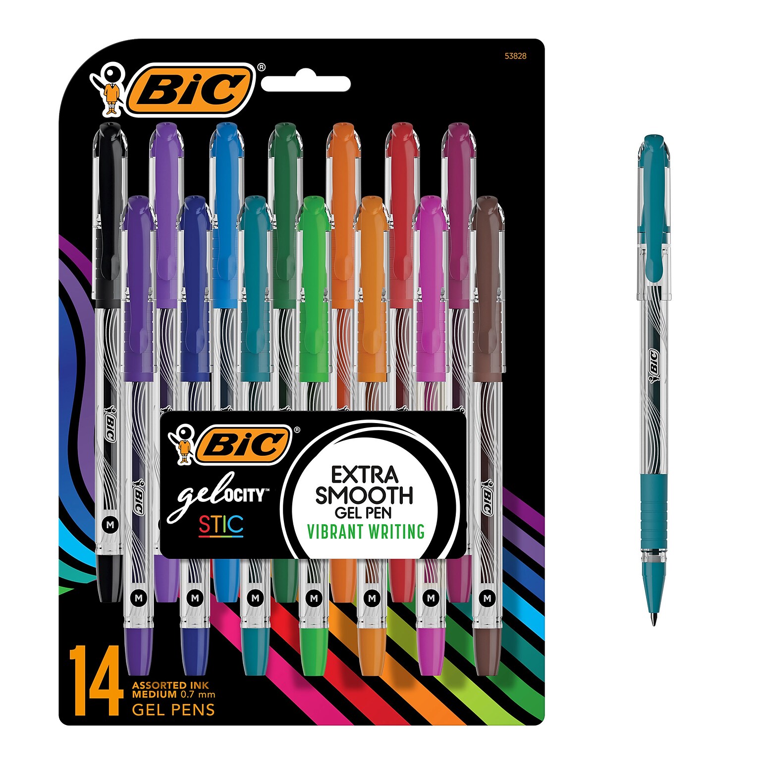 BIC Gel-ocity Stic Gel Pens, Medium Point, 0.7 mm, Assorted Colors, 14/Pack (RGSMP14-AST)