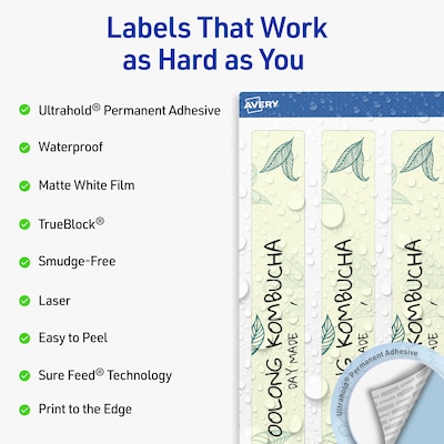 Avery Waterproof Rectangle Laser Multipurpose Labels, 9.75 x 1.25, White, 500/Box (19479399383)