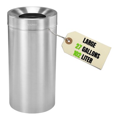 Alpine Industries Stainless Steel Trash Can, 27 Gallon, Stainless Steel, 2/Pack (ALP475-27-2PK)