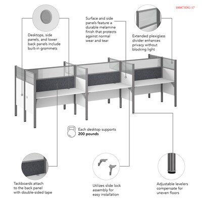Bush Business Furniture Pro-Biz 55.39"H x 187.56"W 6 Person Back to Back Cubicle Panel Workstation, White (100873DG-17)