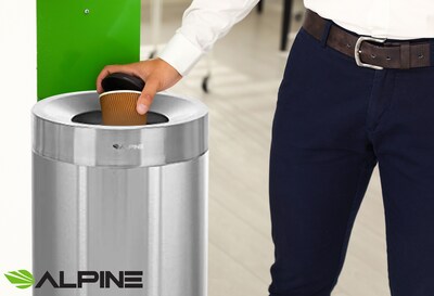 Alpine Industries Stainless Steel Trash Can with Open Lid, 27 Gallon, Silver (ALP475-27)