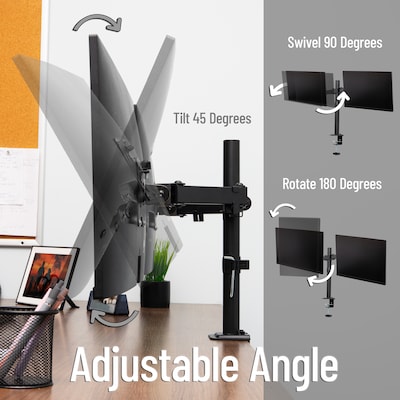 Mind Reader Adjustable Dual Desk Mount for 13"- 32" Monitors, Black (DBARMSWIV-BLK)