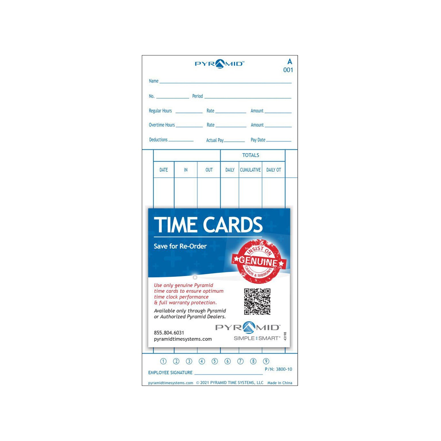 Pyramid Time Cards for 3800 Time Clock, 100/Pack (3800-10)