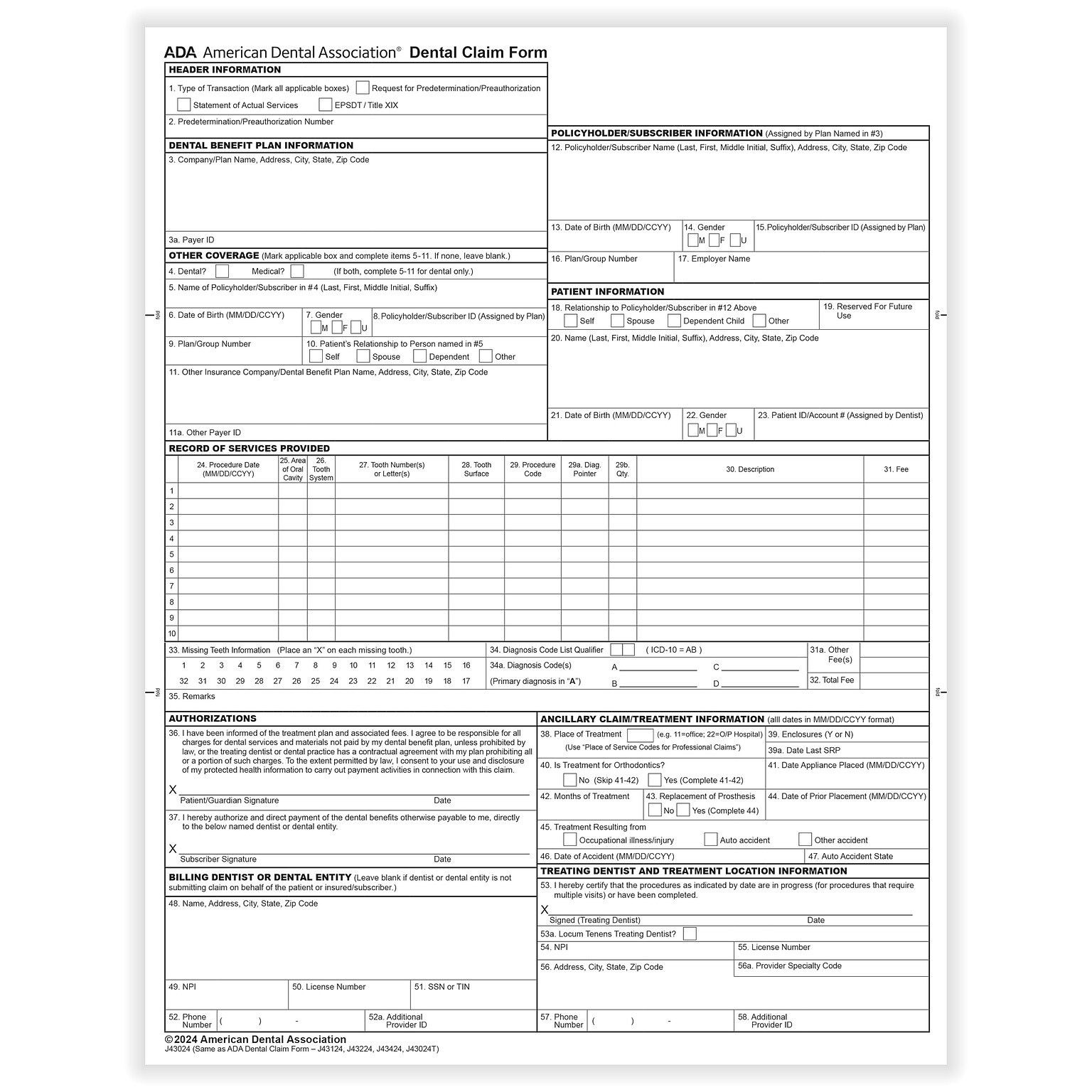 ComplyRight 2024 ADA Dental Claim Forms, 1,000 Forms/Pack (202411)