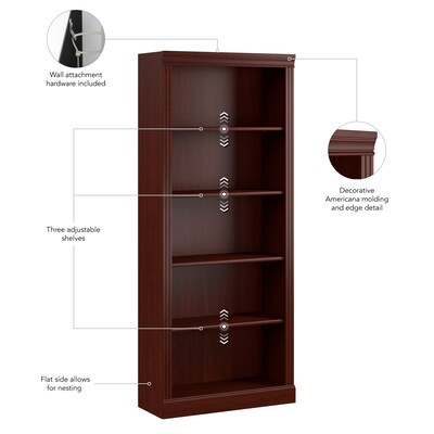 Bush Business Furniture Arlington 72"H 5-Shelf Bookcase, Harvest Cherry (WC65515-03)