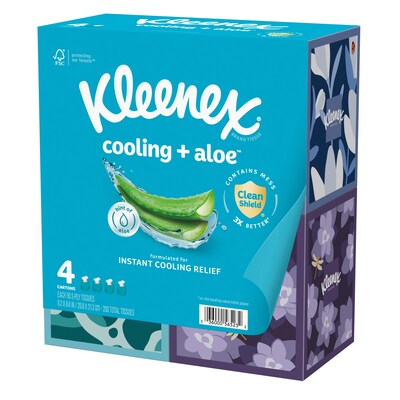 Kleenex Cooling + Aloe Facial Tissue, 2-ply, 50 Tissues/Box, 4 Boxes/Pack (56523)