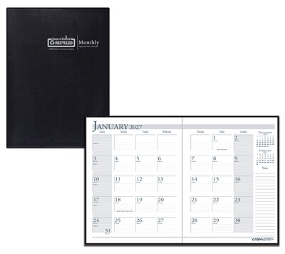 2027 House of Doolittle 8.5 x 11 Monthly Standard Planner, Faux Leather Cover, Black/Blue (26002-27)