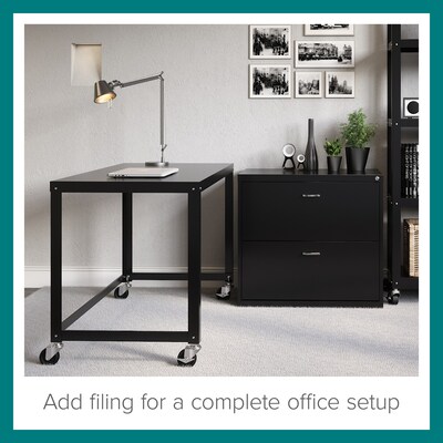 Space Solutions 48" Wide Metal Mobile Desk Workstation with Wheels, Black (21113)