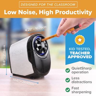 Bostitch QuietSharp Glow Classroom Electric Pencil Sharpener, Black/Silver (EPS11HC)