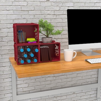 Storex Polypropylene/PP Mini Crate, 9" x 7.75" x 6", Red, 12/Pack (STX61593U12S)