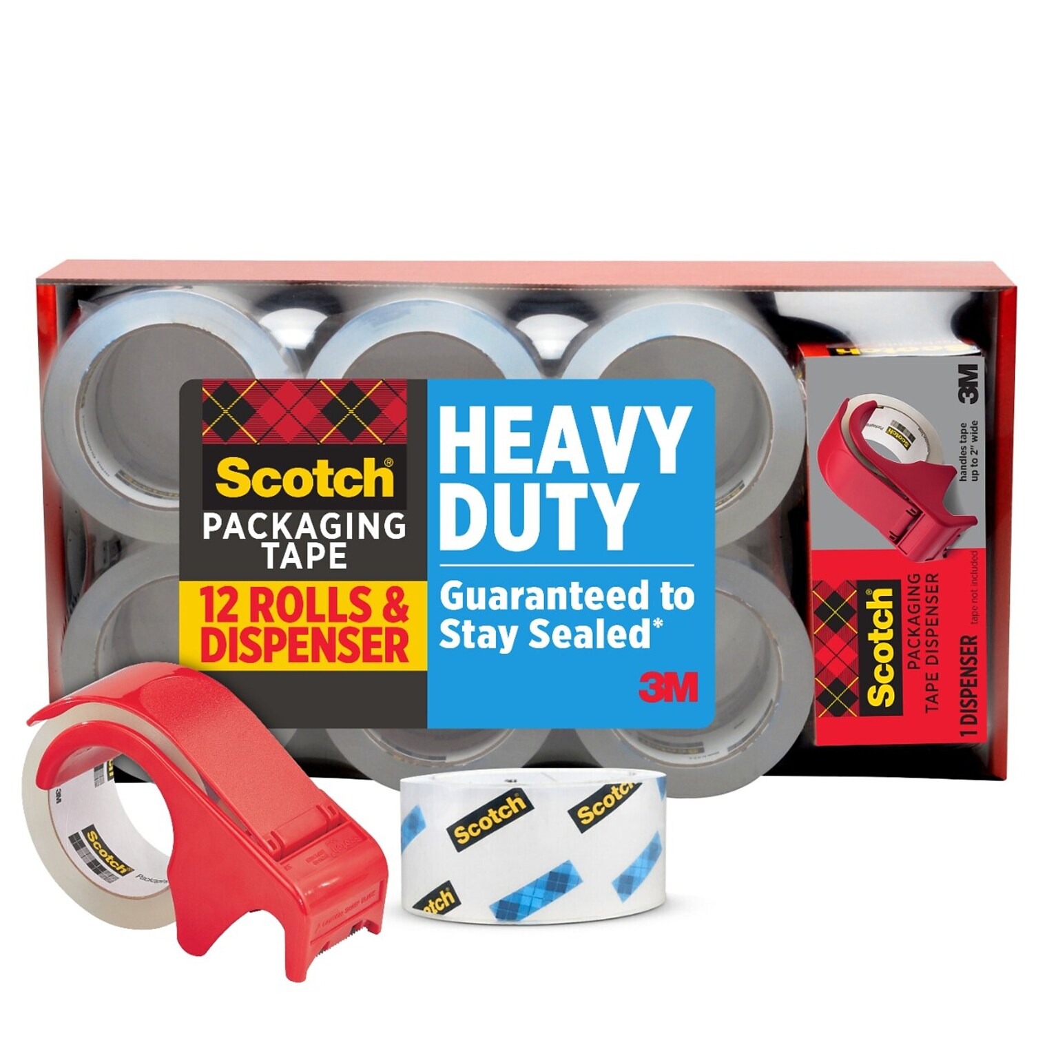 Scotch Heavy Duty Shipping Packing Tape, 1.88 x 54.6 yds., Clear, 12/Pack (3850-12-DP3)