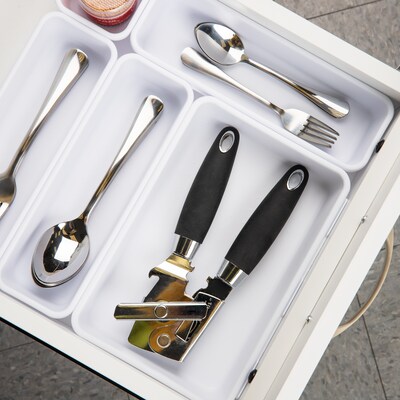 Mind Reader 8-Piece Plastic Drawer Organizer, White (8INTBOX-WHT)