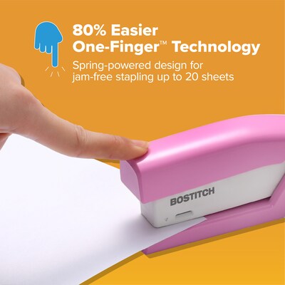 Bostitch Paperpro Reduced-Effort Desktop Stapler, 20-Sheet Capacity, Staples Included, Pink (PPR1588)