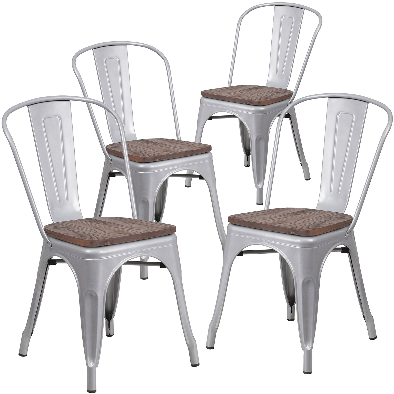 Flash Furniture Luke Contemporary Metal/Wood Stackable Dining Chair, Silver, 4/Pack (4CH31230SILW)