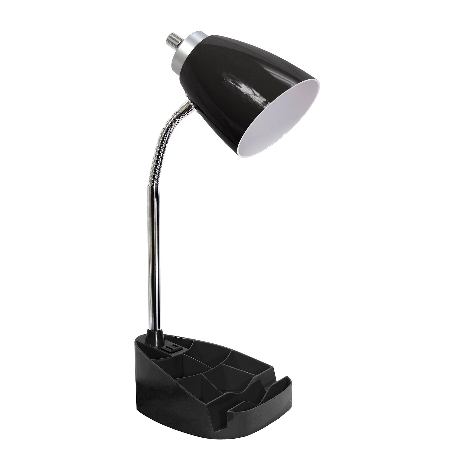 Creekwood Home Sleek Essentials 18.5 Flexible Coordinating Desk Lamp with Charging Outlet and Storage, Black (CWD-1005-BK)