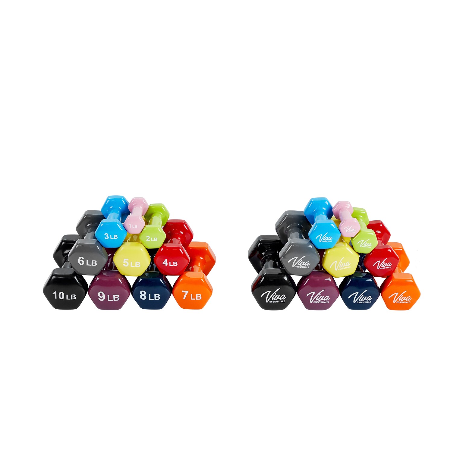 Viva Comfort Rehabilitation & Fitness Vinyl Dumbbell Set, 1–10 lb, Multicolored, 20/Pack (ADIME920-110-2PK)