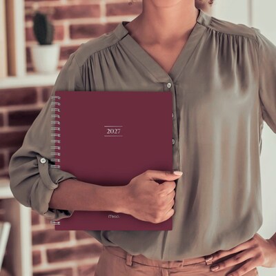 2027 Mead Essentials 9" x 11" Calendar Year Weekly & Monthly Planner, Plastic Cover, Burgundy (CRW630L5027)
