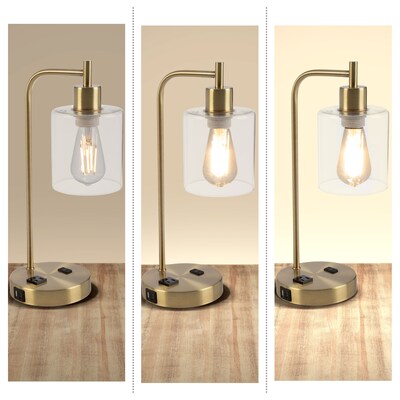 Lavish Home 16.14"H LED Table Lamp with USB Ports, Gold, 2/Set (72-LMPDKIND-1G-2)