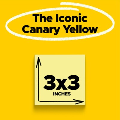 Post-it Sticky Notes, 3 x 3, Canary Collection, 100 Sheets/Pad (654-2700-YW)
