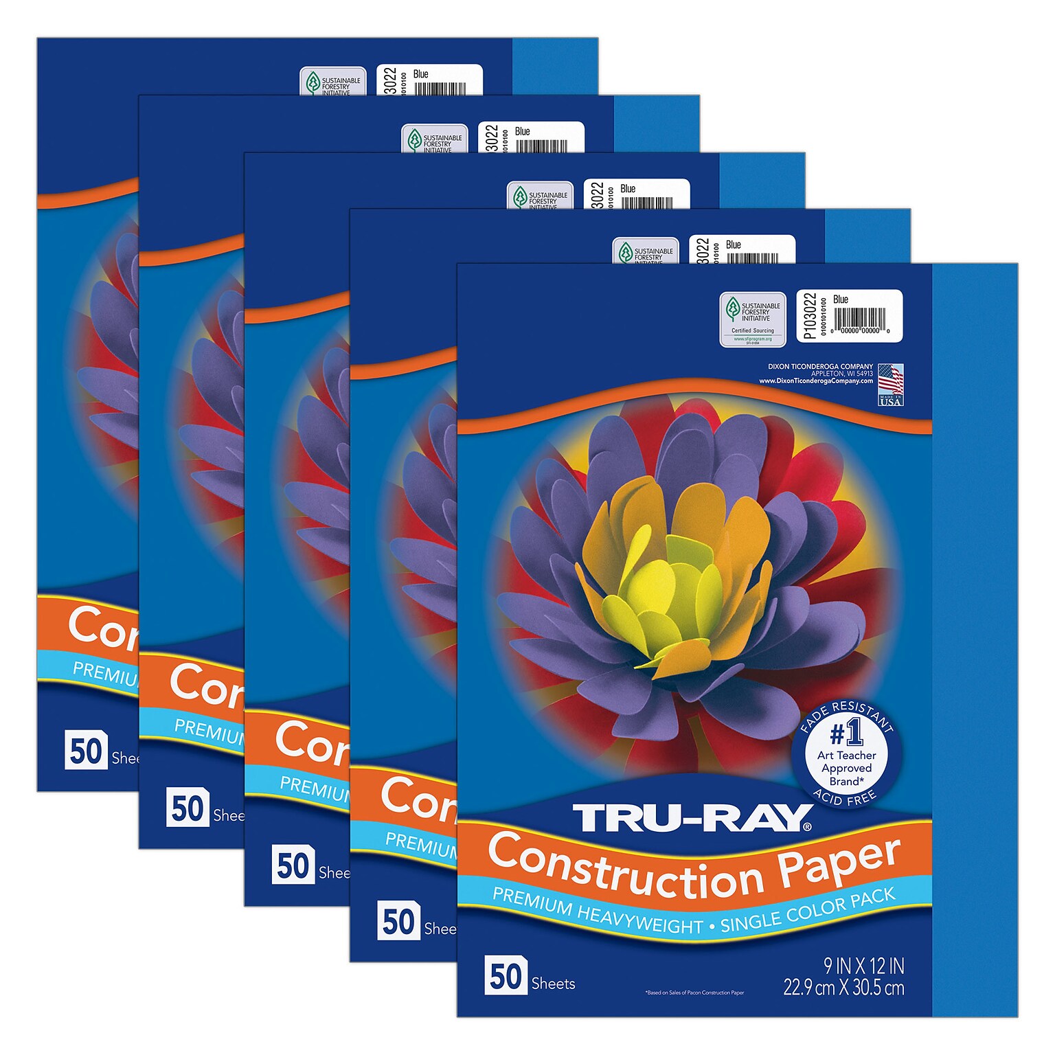 Tru-Ray 9 x 12 Construction Paper, Blue, 50 Sheets/Pack, 5 Packs/Bundle (PAC103022-5)