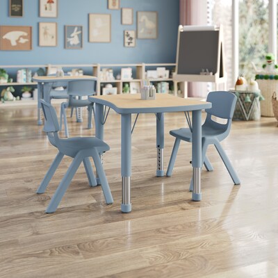 Flash Furniture Emmy Rectangular Activity Table Set, 26.5 x 21.75, Height Adjustable, Natural Woodgrain/Dusty Blue