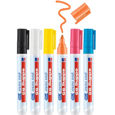 edding 95 Series Water BasedGlass Marker, Assorted Colors, 6/Pack (EDD4956)