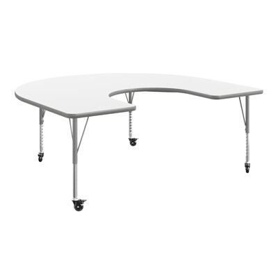 Flash Furniture Wren Horseshoe Activity Table, 66 x 60, Height Adjustable, White Top/Silver Frame (XUA6066HRSEWTPC)