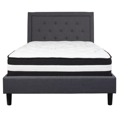 Flash Furniture Roxbury Tufted Upholstered Platform Bed in Dark Gray Fabric with Pocket Spring Mattress, Full (SLBM30)